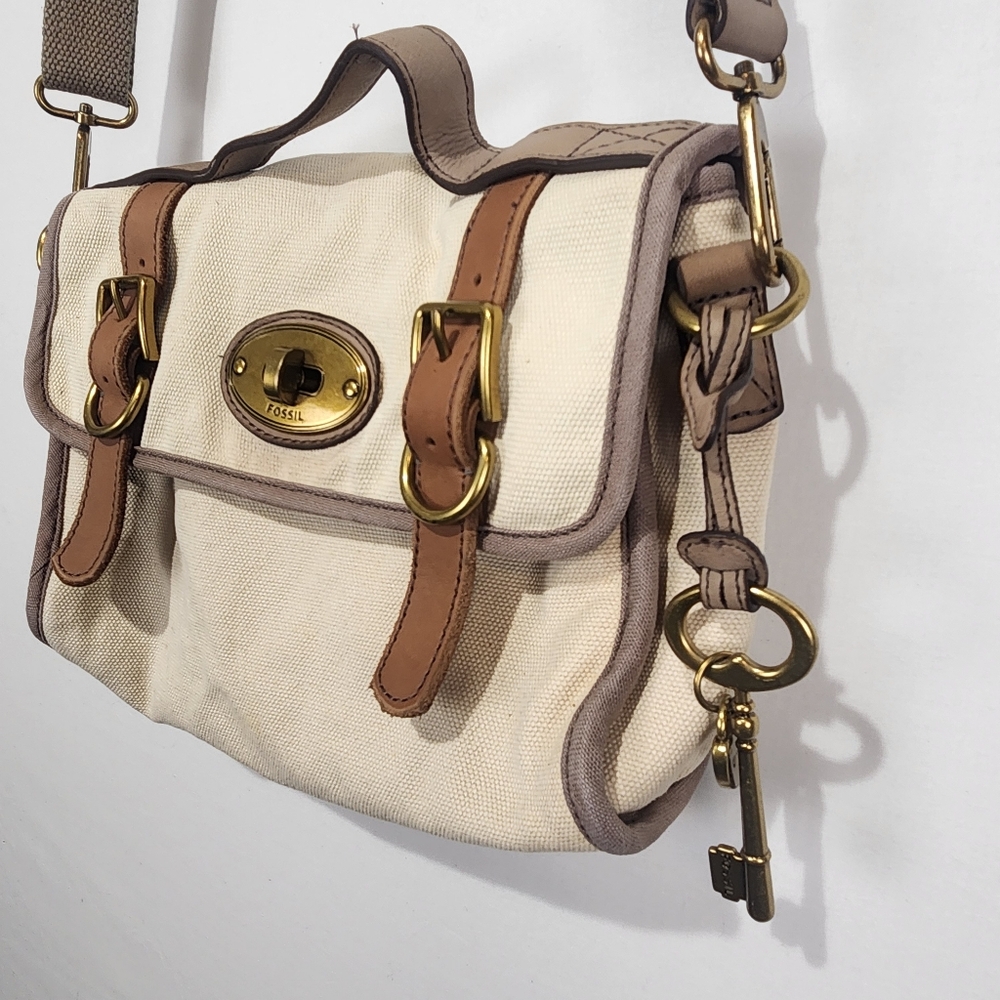 Fossil Vintage Canvas & Leather Crossbody Purse Beige - Picture 3 of 9
